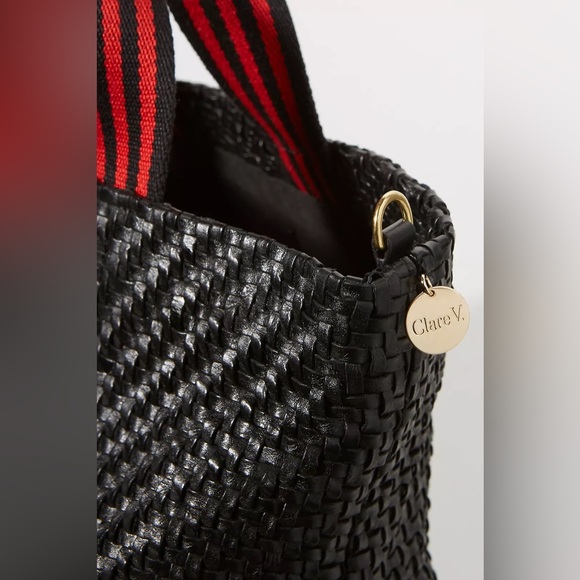 Clare V Bateau Tote Black Woven Leather Everyday Carryall Minimalist - Picture 2 of 16